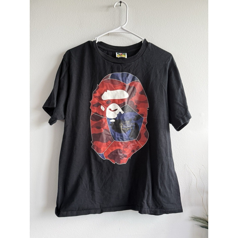 A Bathing Ape‎ Men's T-Shirt Black Short Sleeve Red And Blue Ape Face Medium